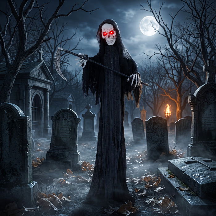 HOMCOM 6FT Life Size Halloween Animatronic Grim Reaper Halloween Decoration