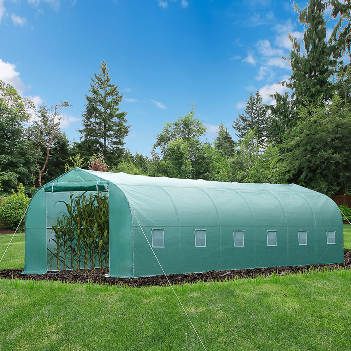 Outsunny 26'l X 10'w X 6.8' H Large Steeple Walk-in Greenhouse Outdoor Garden Plant Seed Tunnel Grow Tent Premium Steel Frame Green