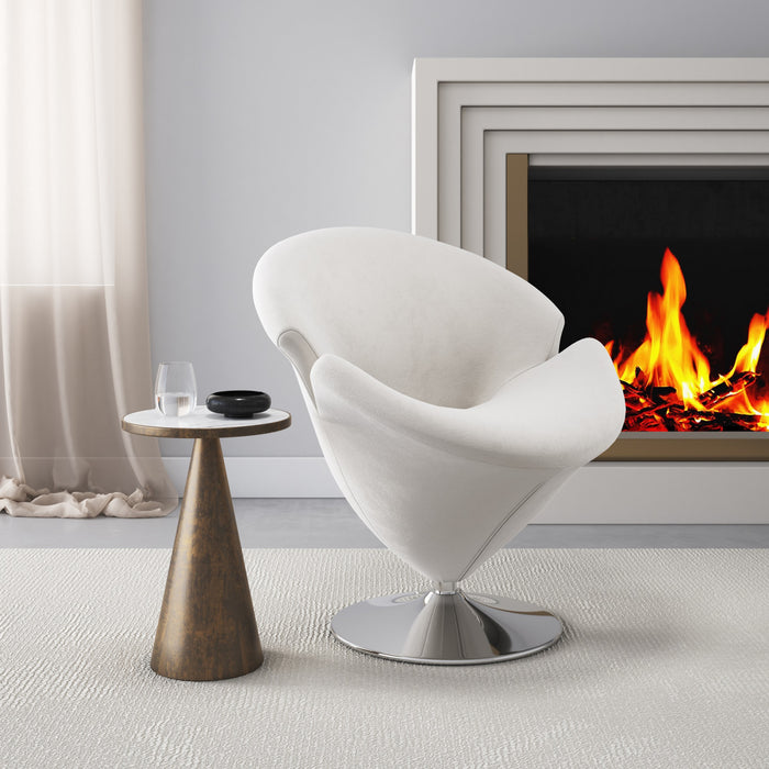 Tulip Modern Velvet Swivel Lounge Chair in White - Set of 2