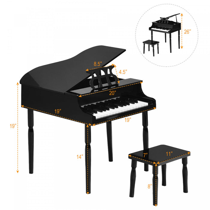Costway 30-Key Classic Piano Wood w/ Bench & Music Rack Black