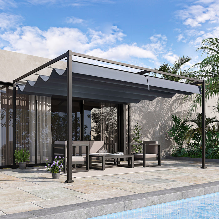 Outsunny 13' X 10' Patio Pergola With Retractable Canopy, Dark Grey