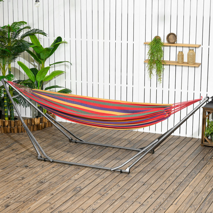 Outsunny 2-in-1 Steel Hammock Stand, Foldable Hammock Net Stand, Black