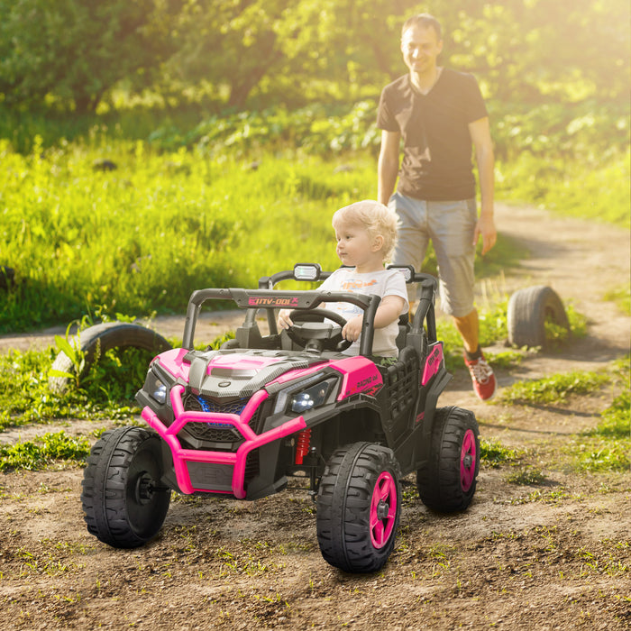 Qaba 2 Seater Electric Car For Kids, 24v 7ah Big Battery Powered Ride-On Car With Remote Control, 3 Speed, Slow Start, Led Lights, Music, Horn, Spring Suspension, For 3-8 Years, Pink