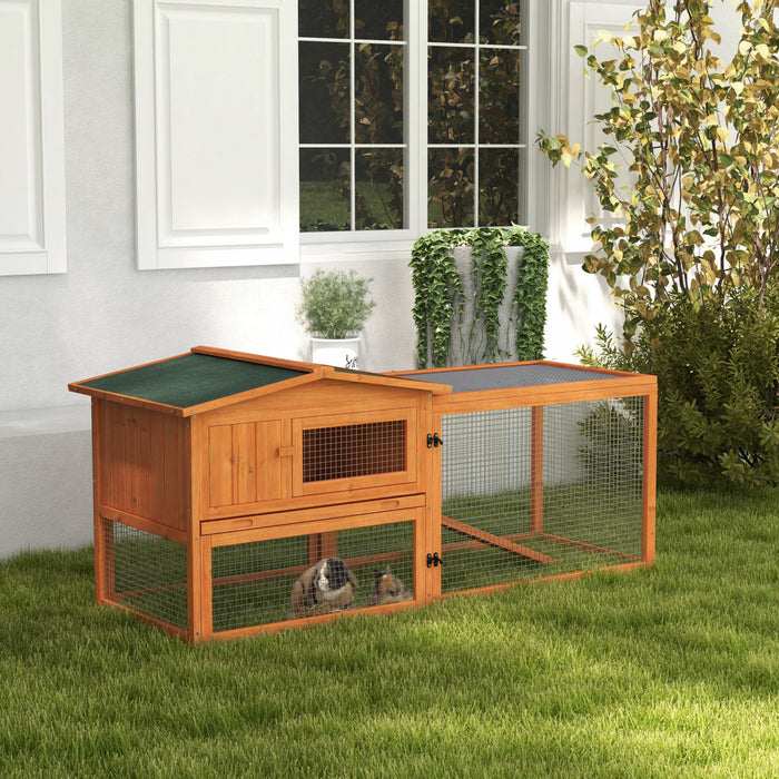 Pawhut 61'' L 2-story Rabbit Hutch Bunny Cage Small Animal House With Pull Out Tray, Detachable Run, Ramp, For Indoor Outdoor, Orange