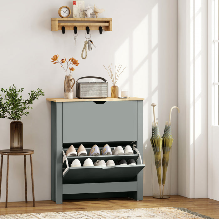 HOMCOM Narrow Shoe Cabinet for Entryway w/ 2 Flip Drawers Adjustable Shelf