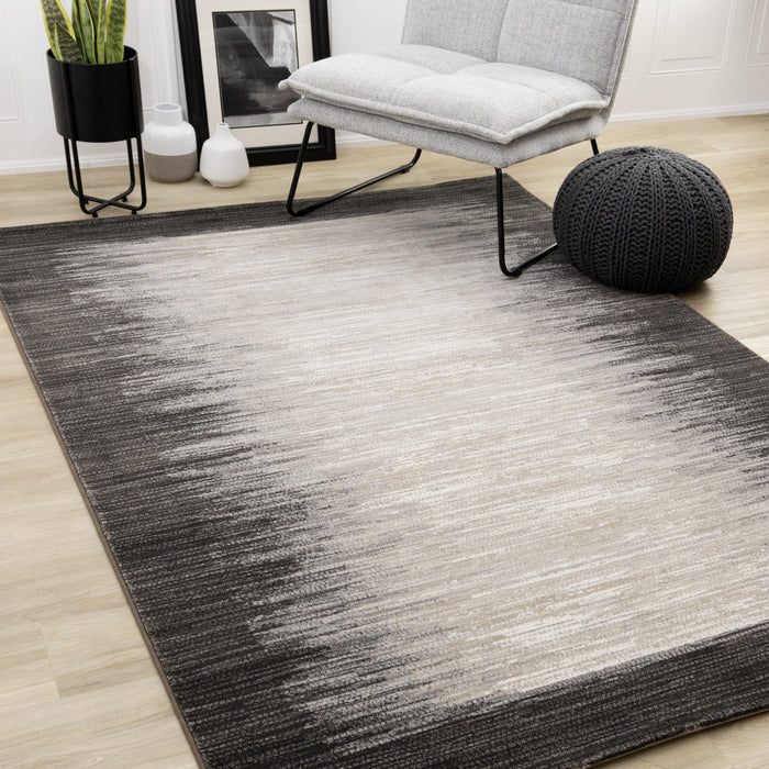 Amelia Dense Black Beige Border Area Rug - 5'3\" x 7'7\"