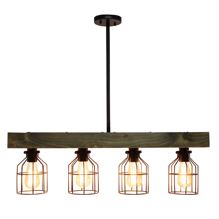 Abell 4 Light Rustic Wood Pendant, Onyx, 32\"L Lamp