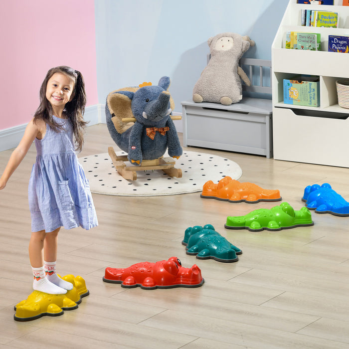 Outsunny Stepping Stones Kids, 6pcs Anti-slip Edge Balance Stepping Stones Obstacle Course Coordination Game, Indoor Outdoor Play Equipment Toys For 3-8 Years Old, Stackable
