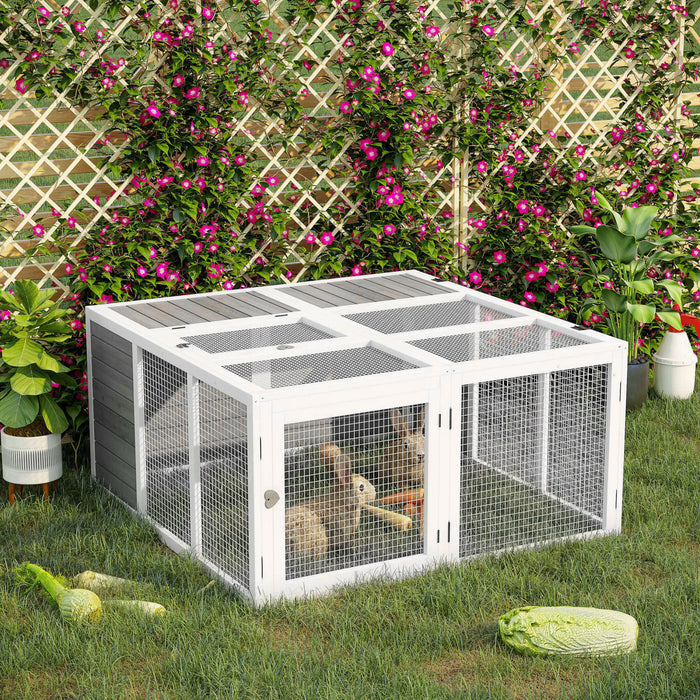 Pawhut Rabbit Hutch, Wooden Guinea Pig Hutch Bunny Cage With Openable Foldable Top, Door, For 1-4 Rabbits, For Backyard, Garden, Outdoor, Grey