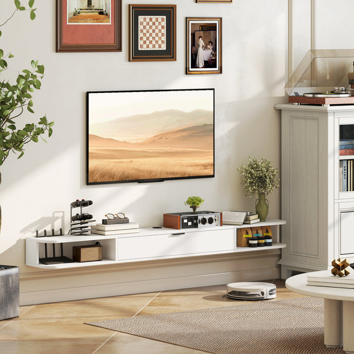 HOMCOM 71\" Floating TV Stand, Wall Mounted Media Console, White