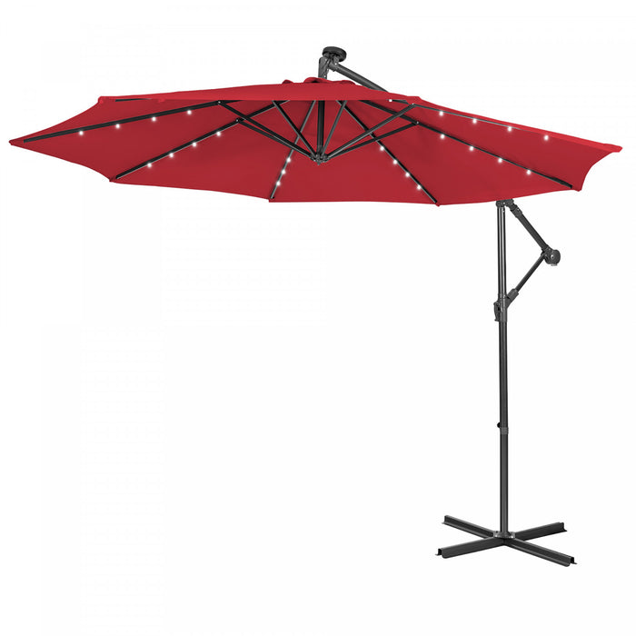 Costway 10FT Cantilever Solar Powered 32LED Lighted Patio Offset Umbrella Outdoor Wine