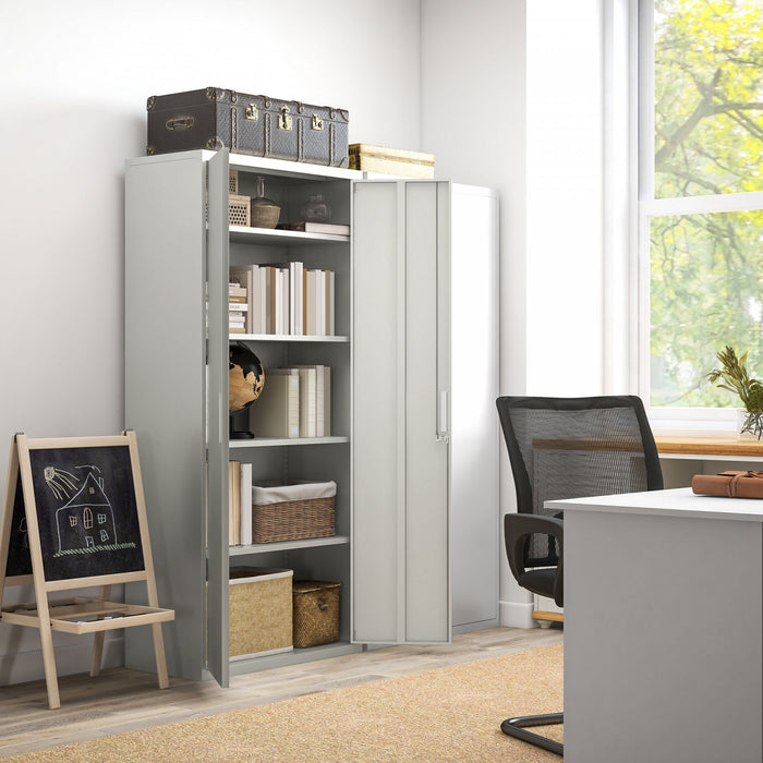 HOMCOM 71\" Metal Storage Cabinet with 2 Doors 4 Adjustable Shelves White