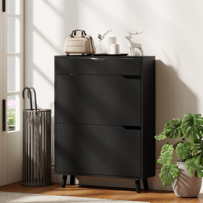 HOMCOM Narrow Shoe Cabinet Shoe Storage Cabinet with 2 Flip Drawers, Black