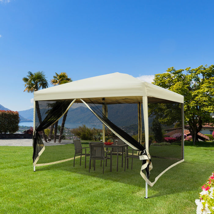 Outsunny 10' X 10' Pop Up Canopy Tent, Foldable Party Tent With Breathable Mesh Sidewalls, Easy Height Adjustable, Carrying Bag For Backyard Garden Patio