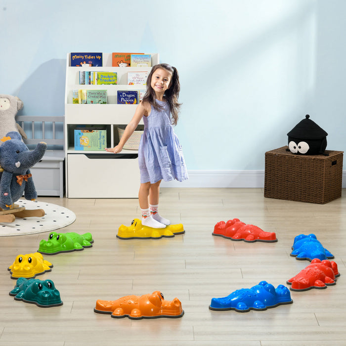 Outsunny Stepping Stones Kids, 9pcs Anti-slip Edge Balance Stepping Stones Obstacle Course Coordination Game, Indoor Outdoor Play Equipment Toys For 3-8 Years Old, Stackable