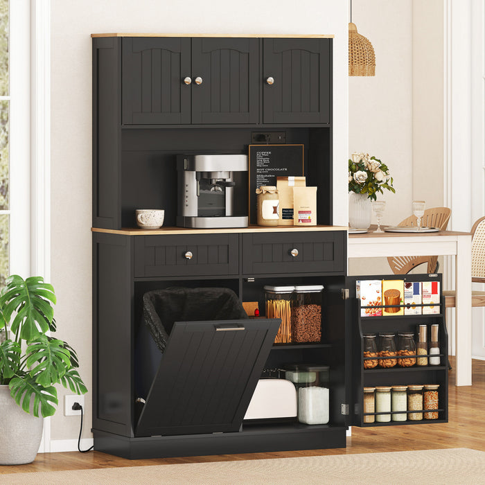 HOMCOM 68\" Pantry Cabinet, Kitchen Cabinet with Charging Station, Black