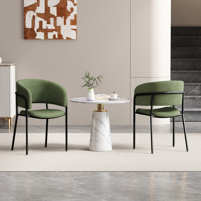 Ethan Set of 2 Modern Corduroy Upholstery Side Chair with Angled Legs and Adjustable Feet,Green Dining Chair