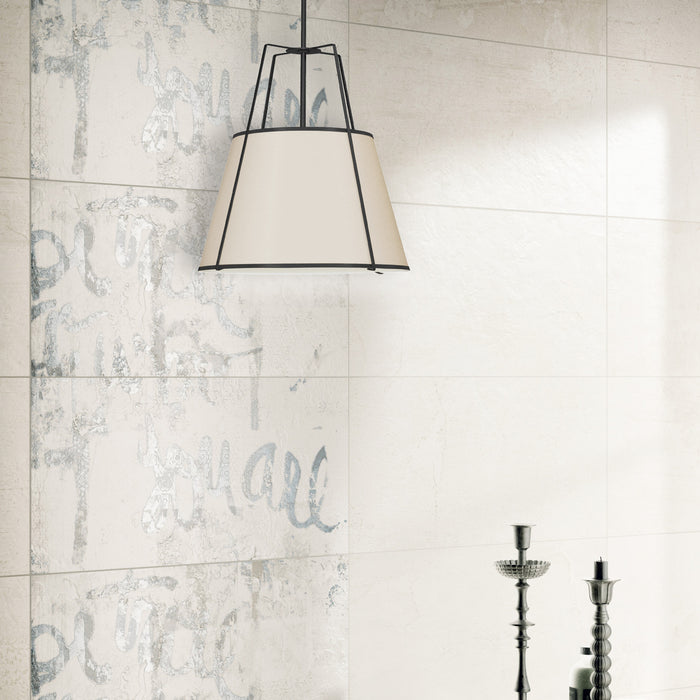 Dainolite Trapezoid 1 Light Pendant Black/Cream Shade White Fabric Diffuser Lamp