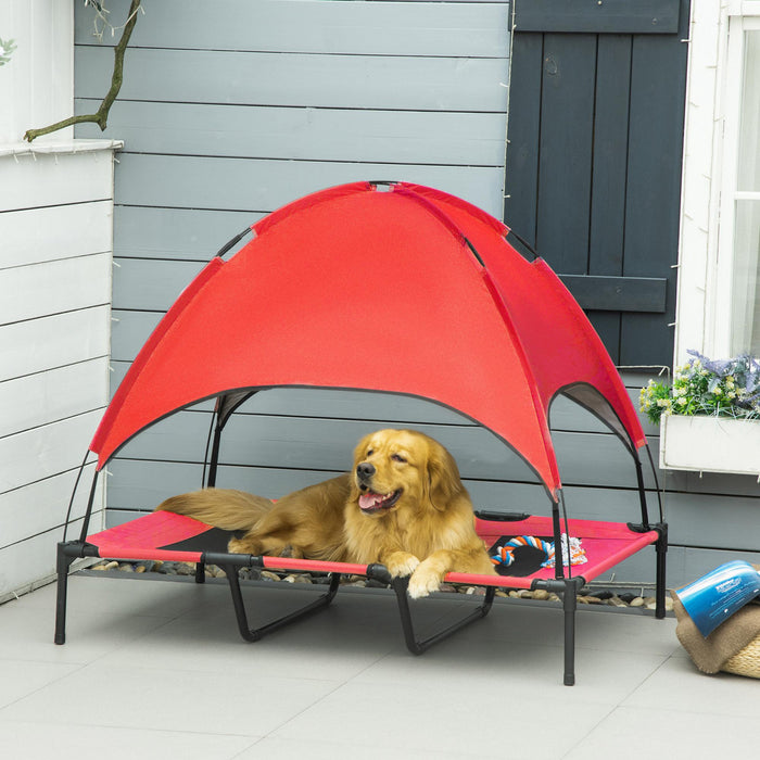 Pawhut Elevated Cooling Pet Bed Portable Raised Dog Cot With Canopy For Xl Sized Dogs, Indoor & Outdoor, 48\"x 36\"x 43\", Red