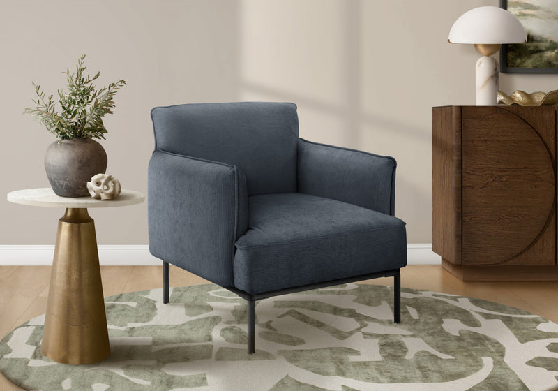 Monarch Specialties - Accent Chair, 33\" H, Upholstered, Living Room, Bedroom, Blue Fabric, Black Metal Legs