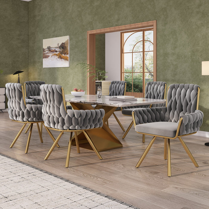 Timothy Velvet Swivel Dining Chairs with Tufted Upholstered and Metal Legs Set of 6, Grey