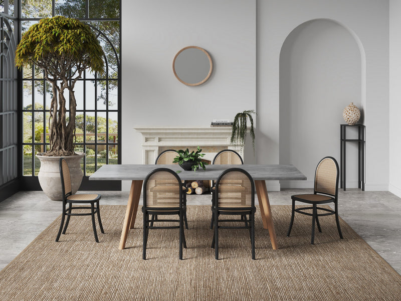 Paragon Industry Chic Cane Back Wood Upholstered Dining Chair in Black and Gray - Set of 4