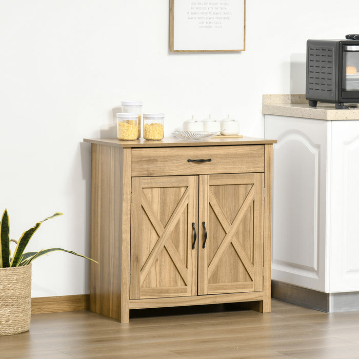 HOMCOM Farmhouse Sideboard, Buffet Cabinet with Barn Door, Distressed Brown