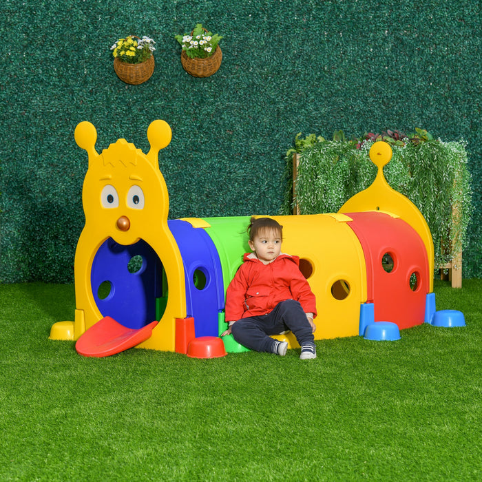 Qaba Caterpillar Play Tunnels, Kids Tunnel For Toddlers To Crawl Through Climbing Toy Indoor & Outdoor Play Structure For 3-6 Years Old, 72.8\" X 39.4\" X 41.3\"