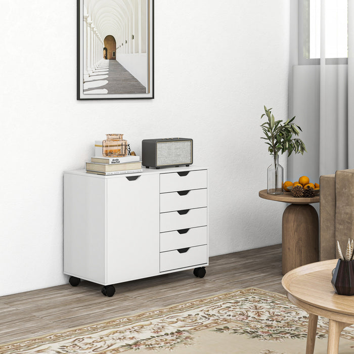 HOMCOM Filing Cabinet, 5-Drawers File Cabinet with Door, Adjustable Shelf