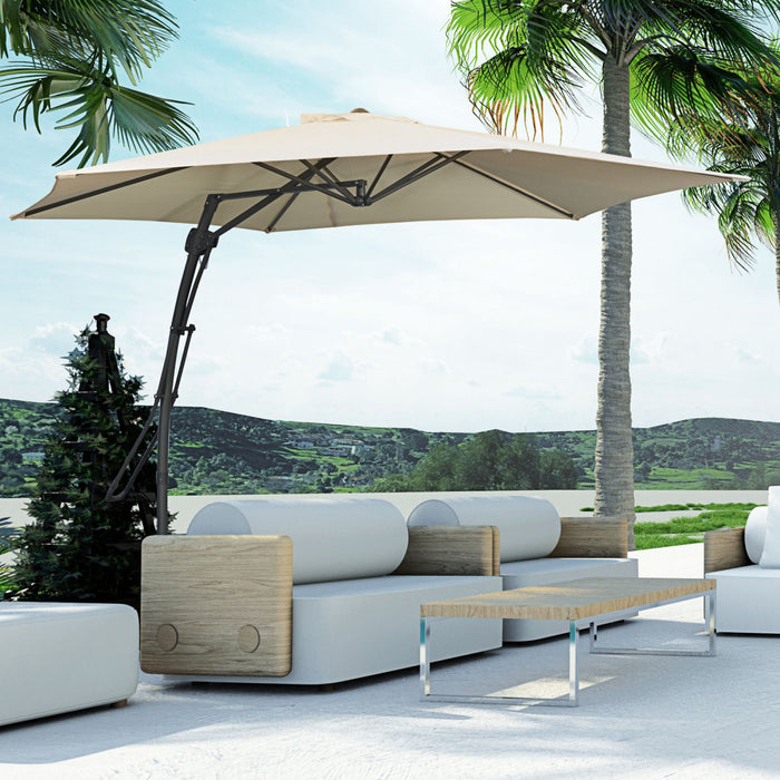 Outsunny 10' Cantilever Patio Umbrella Offset Parasol With Base, Cream