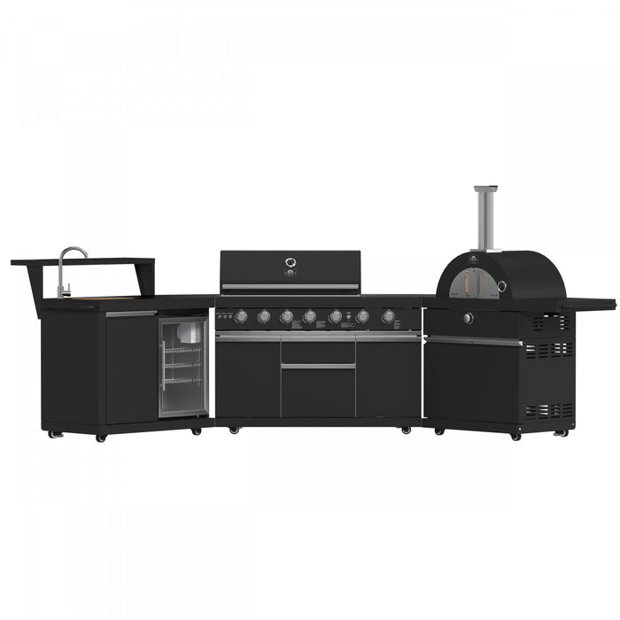 Forno All'Aperto 87,600 BTU BBQ, Sink & Bar Module, Gas Pizza Oven, Black Countertops - FODKT2551BLK