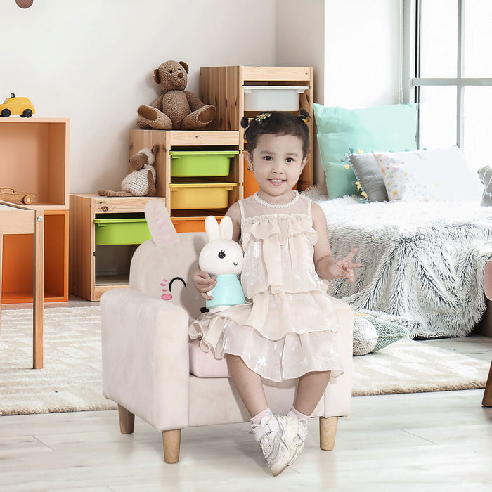 Qaba Kids Sofa, Toddler Armchair And Couch With Rabbit Ear Backrest And Wooden Legs For Preschool, Bedroom, Kindergarten, Cream
