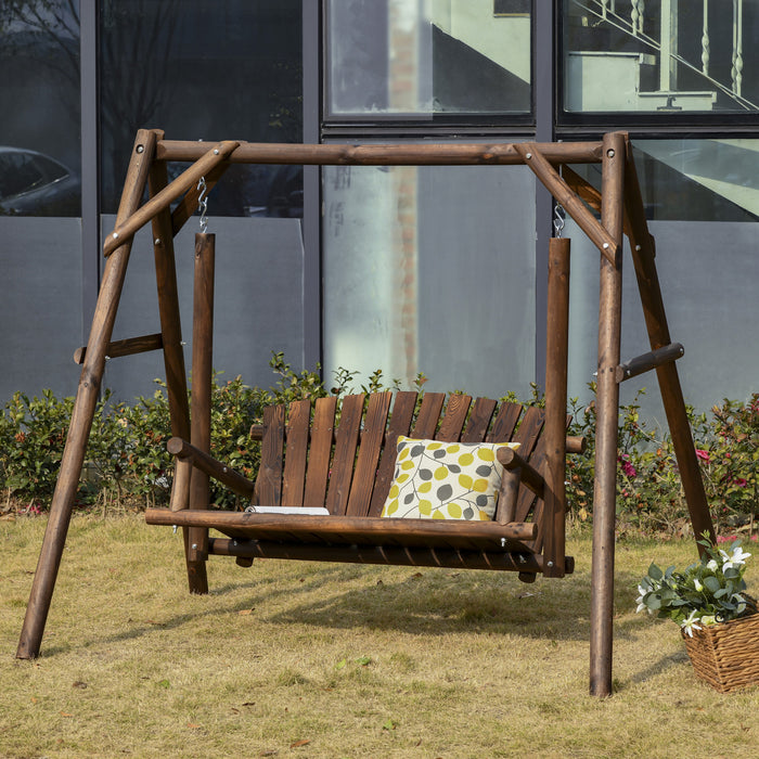 Outsunny 6.5' Outdoor Loveseat 2 Person Wood Porch Swing Carbonized