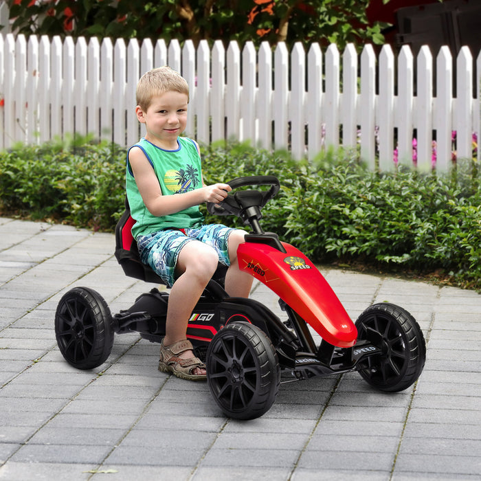 Aosom Pedal Go Kart For Kids, Pedal Powered Ride-On Car With Swing Axle, Adjustable Bucket, Handbrake, 4 Eva Wheels Powered Ride, Indoor Foot Racer, For 3-8 Years Old, Red