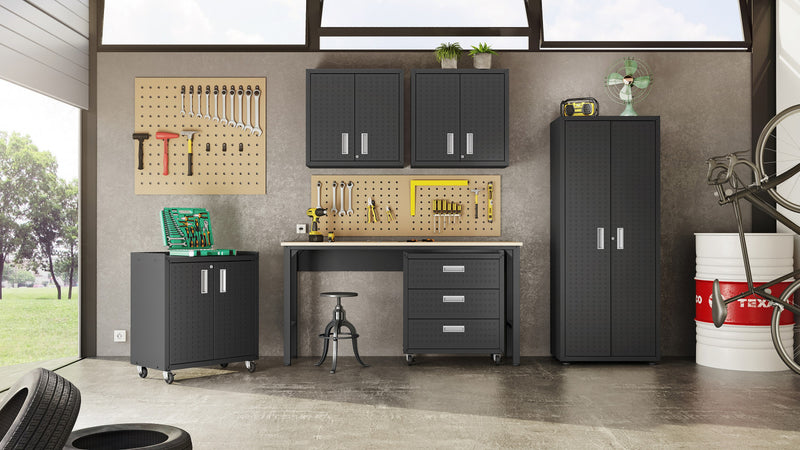 Fortress Modern 6-Piece Garage Set in Charcoal Gray Garage Storage