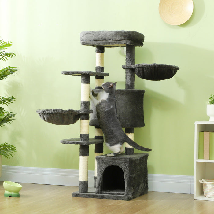 Pawhut 52.5\" Cat Tree, Cat Tower For Indoor Cats With Scratching Posts, Cat Condos, Bed, Platforms, Hammocks, Cat Activity Center, Dark Grey