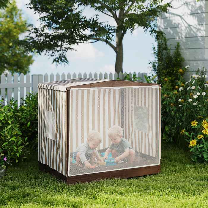 Qaba Kids Sandbox with Cover, Children Sandbox, Outdoor Wooden Sand Pit with Bench Seats and Bottom Liner, Kids Backyard Beach Playset for Ages 3-6, 56\" x 40\" x 52\"