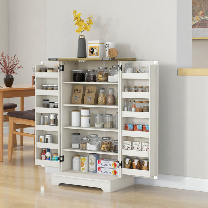 HOMCOM Kitchen Pantry Storage Cabinet with Adjustable Shelves Cream White