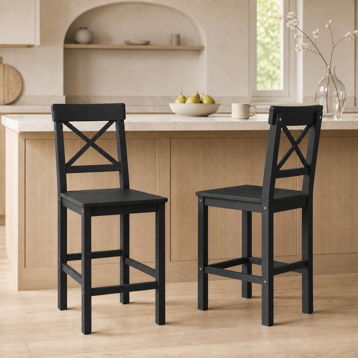HOMCOM Counter Height Bar Stools Set of 2 with Cross Back and Footrest