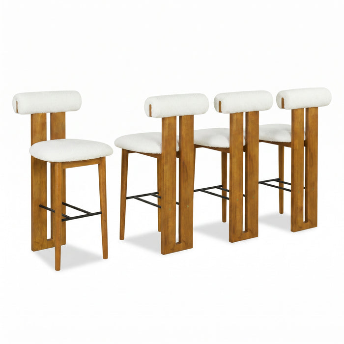 Sophia Indoor Modern Rubberwood Bar Stool Set of 4 with Supportive Backrest,White&Walnut