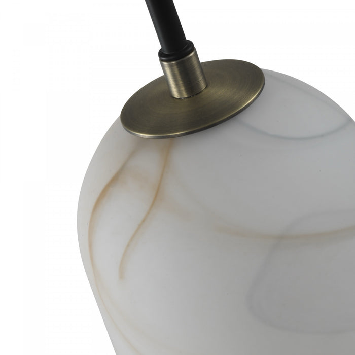 Crema 1 Light Pendant, Black, Brushed Brass With Alabaster Style Glass