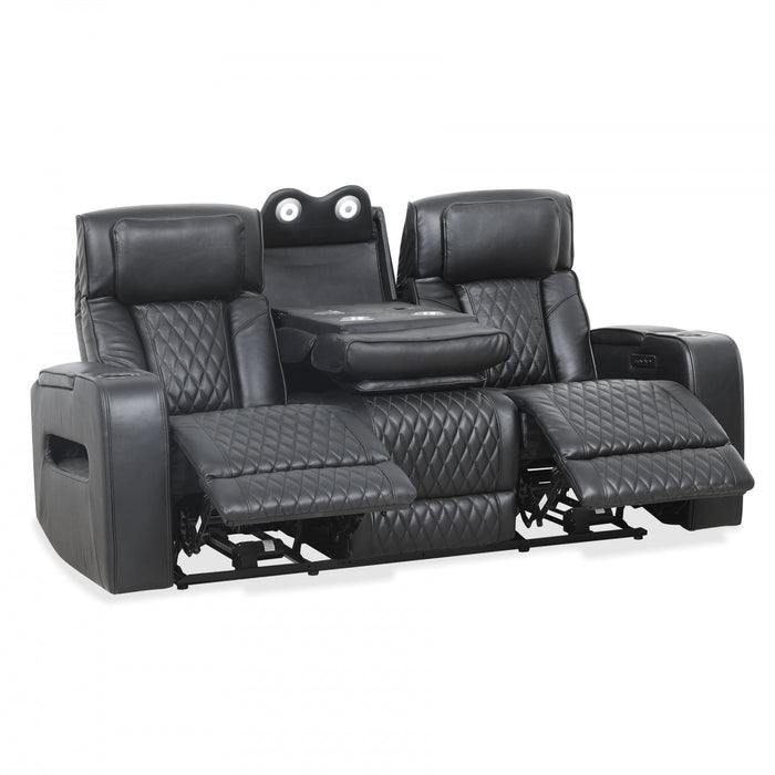 Kingsley 78 in. Leather Match Power Reclining Sofa with Storage Console and USB - Black