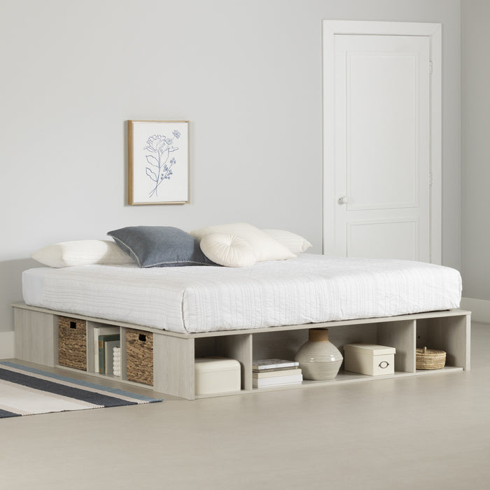 Avilla Storage Platform Bed With Wicker Baskets - Winter Oak 