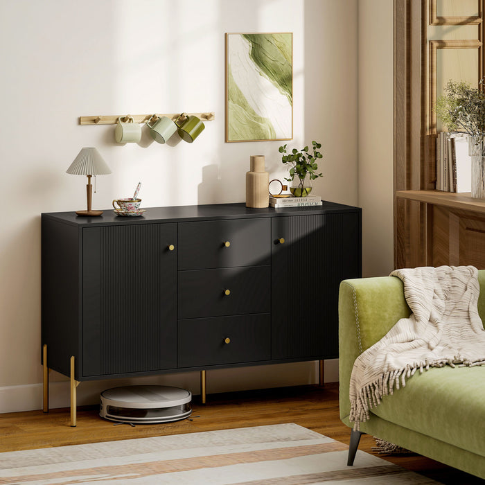 HOMCOM 47\" Buffet Cabinet with 3 Drawers and 2 Doors Modern Sideboard Black