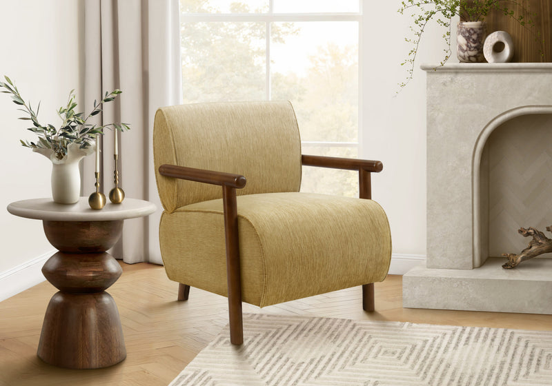 Monarch Specialties - Accent Chair, 31\"H, Upholstered, Living Room, Bedroom, Gold Fabric, Brown Walnut Wood