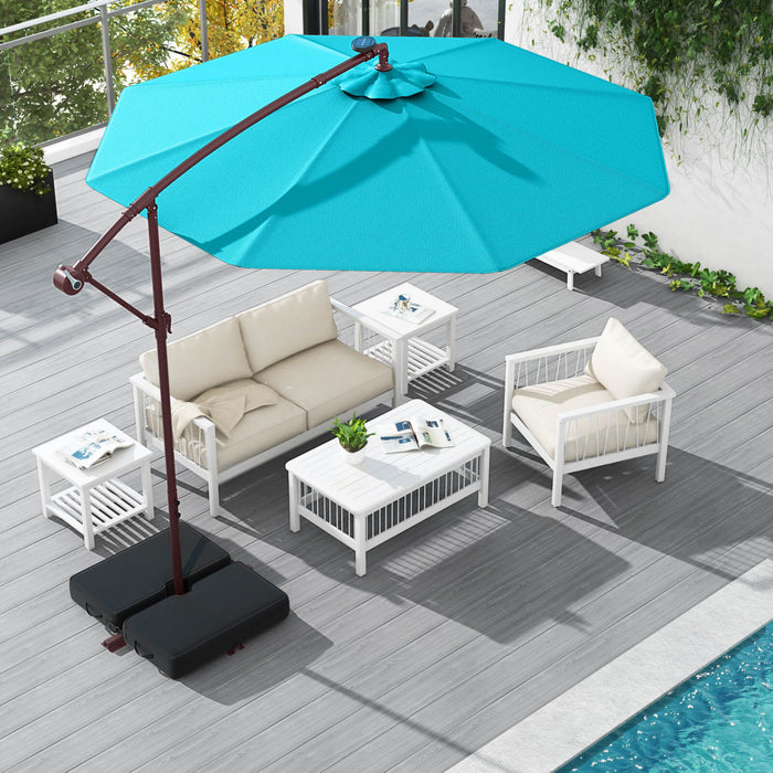 Costway Patio 10FT Hanging Offset Umbrella 32 LED Lights Sand Bag Outdoor Cross Base Turquoise