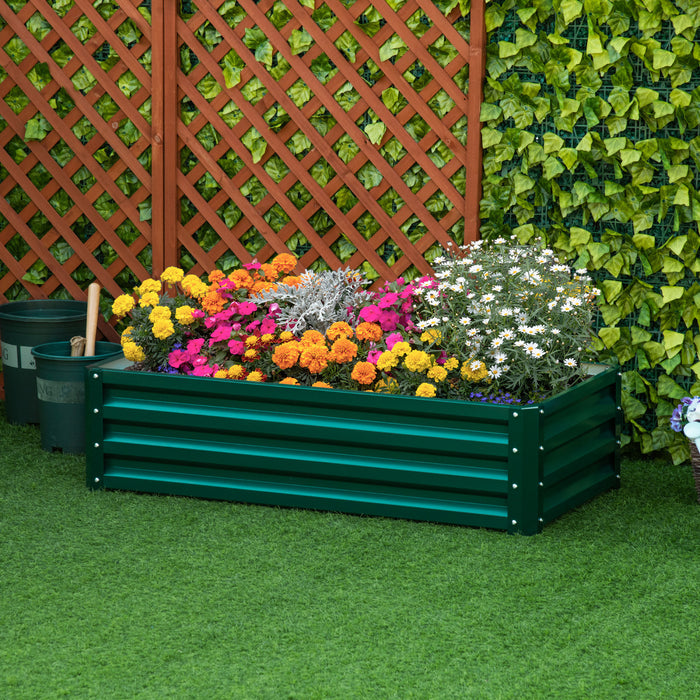 Outsunny 4' X 2' X 1' Raised Garden Bed, Galvanized Steel Planter Box For Vegetables, Flowers, Herbs, Green