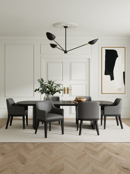 Gansevoort Modern Wood Vegan Leather Armchair in Graphite - Set of 2