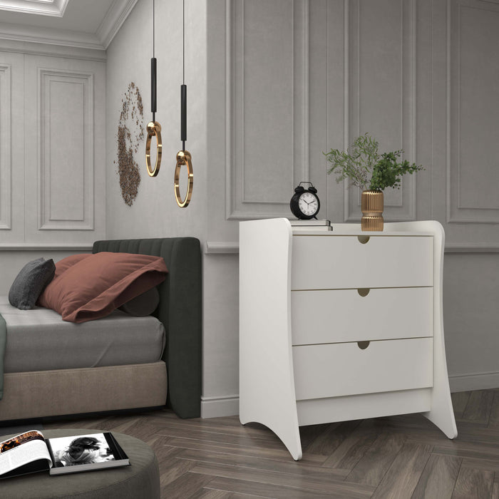 Coney Mid-Century Modern 28\" Nightstand in White (3-Drawer)