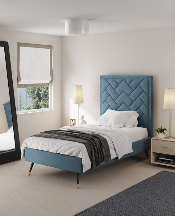 Crosby Modern Upholstered Velvet Twin Bed in Blue